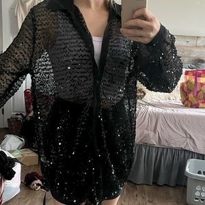 Miss guided black sequin oversized shirt size med